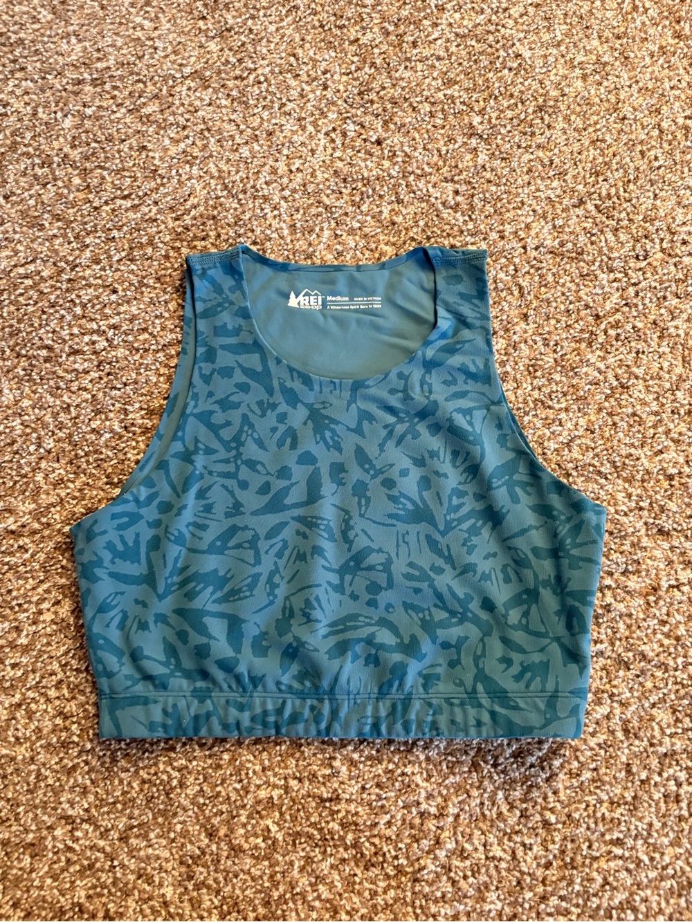 REI Teal Green Patterned High-Neck Swim Crop Top